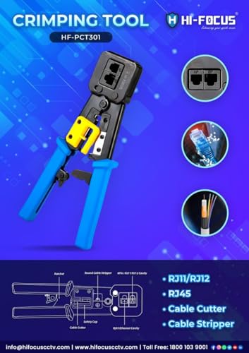 Image of HF-PCT301 RJ45 Crimp Pass-Through Cat5 /Cat5e /Cat6 Heavy Duty Crimping Tool |Manual Crimper|All-in-One Crimper for Pass Through /EZ /Legacy RJ11 /RJ12 /RJ45 connectors.