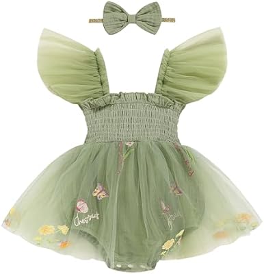 TITKKOP Baby Girl Tulle Romper - Newborn Summer Bodysuit for First Birthday Photo Shoots and Cake Sm...