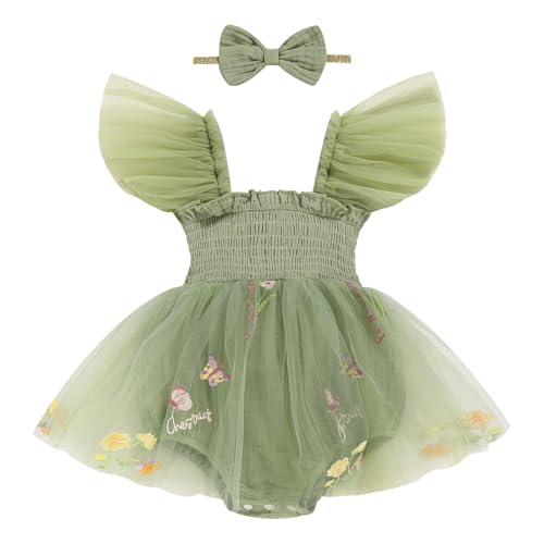 TITKKOP Baby Girl Tulle Romper|Newborn Summer Bodysuit|First Birthday Photo Shoot|Cake Smash Outfit for Infants(green,6-12M)
