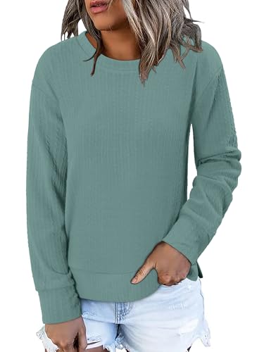 ONLYSHE Womens Shirts Long Sleeve Crewneck Tunic Tops Casual Lightweight Knit Solid Color Sweatshirts Trendy Blouse Basic Tee