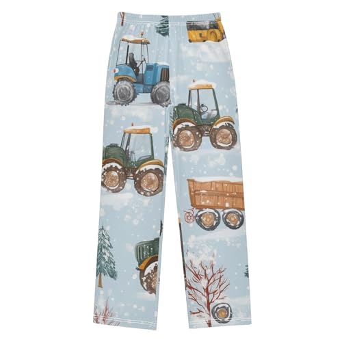 ZZXXB Winter Tractor Trees Boys Long Pants Soft Trousers Elastic Waist Kids Lounge Bottoms with Pockets S-XL
