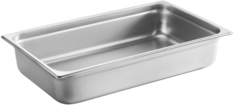New Star Foodservice Full Size Stainless Steel Steam Table Pan, 20.8 x 12.8 x 4.0 Inches, 18/8 Stainless Steel, 24 Gauge, NSF Certified (Set of 6)
