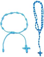 XAM 2PCS Catholic Rosary Cross Necklace & Bracelet Set - Lightweight Rope Knot Cross Pray Gift for Men & Women