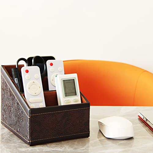 Daixers 2 Pack PU Leather Remote Control Holder Storage Container for TV Remote Phone Caddy Eyeglasses(Brown)