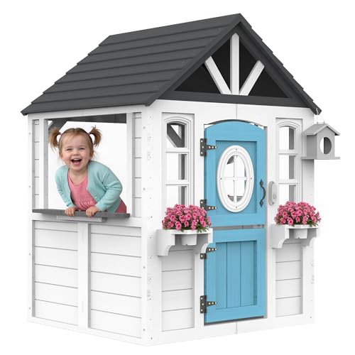 YOFE Wooden Kids Playhouse with Kitchen Sink, Mailbox & Working