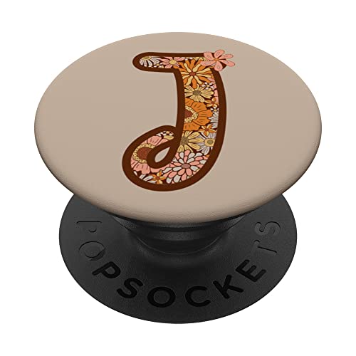Retro Boho Groovy Floral Letter J Initial Monogrammed Name PopSockets Swappable PopGrip