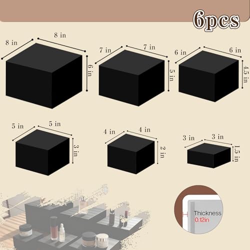 JIAOHENANZE 6PCS Buffet Risers,acrylic display risers,Dessert table display set Display Racks for Gatherings,Catering,Jewelry,and Collectibles (3in to 8in black) by JIAOHENANZE - Image 2