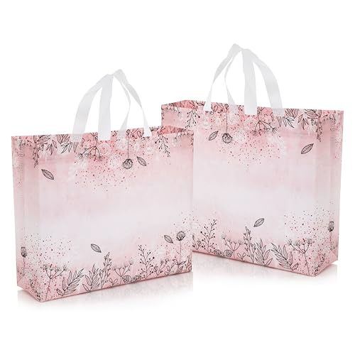 Image of Lavya Medium Size Pack of 10 Pcs Rose Floral Printed Non-Woven Laminated Fabric Reusable Eco-Friendly Party Return Gift Bags (Floral Pink Bloom, M-15x12.5x4)