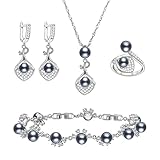 LMXXVJ Jewelry Set for Women - Gray Faux Pearl Adjustable Ring Earrings Bracelet Necklace Sets Roman