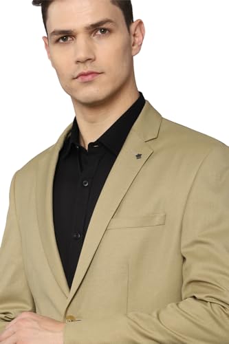 Image of Louis Philippe Men Khaki Slim Fit Solid Formal Blazer