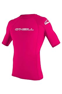 O'Neill UV Sun Protection Youth Basic Skins Short Sleeve Crew Sun Shirt Rash Guard, Watermelon, 6