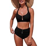 Conjuntos De Bikinis Bañador Mujer Reductor Barriga Talla Grande Talle Alto Tankini Deportivo Top con Aros Sin Tirantes con Relleno Deportivos Bañadores Chollos Ultima Hora 2#Negro L