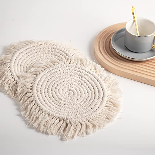 Eiyye Pot Holder Macrame Trivets Round Tassel Placemats Cotton Rope Placemats Boho Coaster Handmade Hot Dishes Set Of 2, 10Inch #TOP5