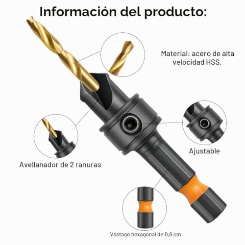 Miniatura 4 de Vicloon Juego De Brocas Avellanadas, 12 Piezas Avellanador Madera Juego De Brocas Avellanadoras Para Trabajar Con Soporte Magnético Para Brocas De Extensión,Una Llave Hexagonal, Caja De Almacenamiento