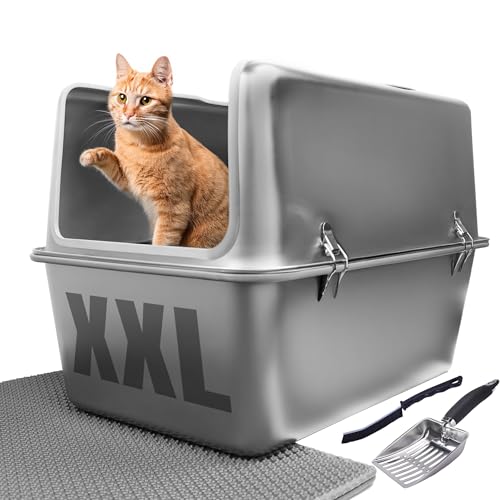 XXL Stainless Steel Litter Box with Lid 30L Capacity 16