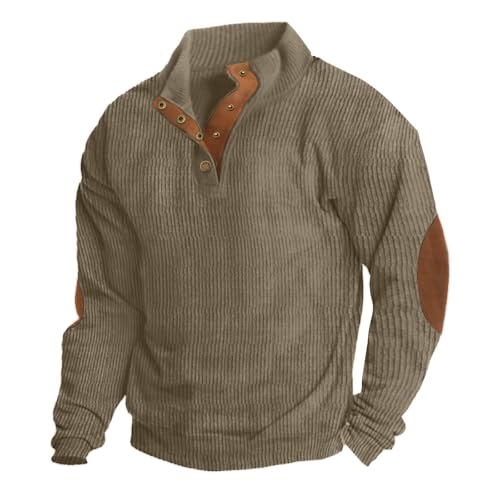 Sweat velours côtelé homme à col montant Henley isolant et manches longues