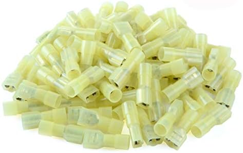 100 Pcs XHF 12-10 AWG Nylon Female Spade Connectors Quick Disconnect Wire Terminals Insulated Wire Crimp Connectors Yellow