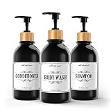 Lifemoda Shampoo and Conditioner Dispenser with Bamboo Pump, 3 pcs of 16 oz Shampoo Conditioner Body