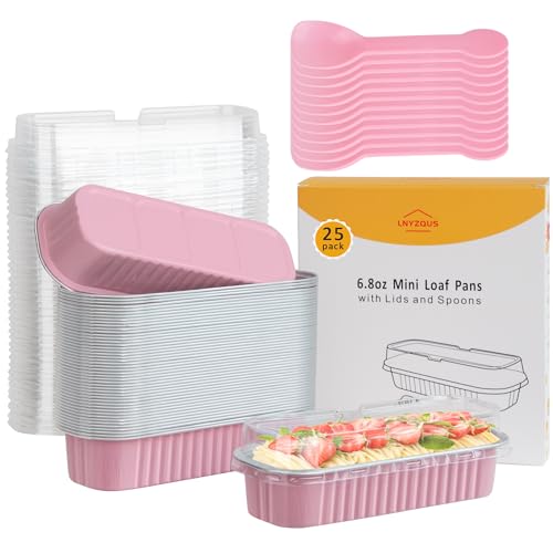 LNYZQUS 6.8oz Mini Cake Pans with Lids 25 Pack, Small Foil Loaf Pan for Little Banana Bread, Disposable Individual Baking Tins Muffin Cups Containers for Valentine Holiday Bake Sale-Pink by LNYZQUS - Used condition - US$7.64