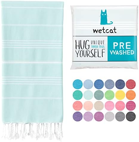 WETCAT Turkish Beach Towel Oversized 38x71 100% Cotton Sand Free Quick Dry Extra Large Light Travel Towel for Adults Beach Accessories Gifts- Aqua