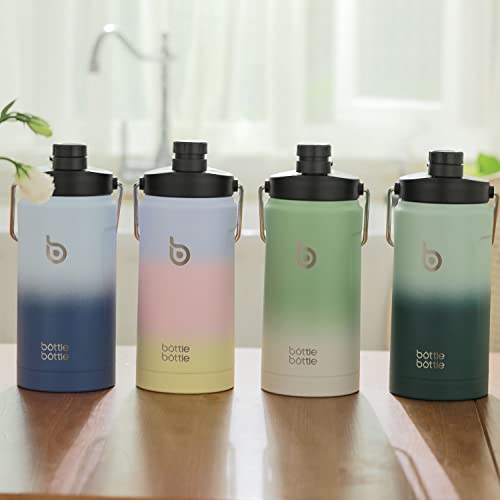 Bottle Bottle Insulated Water Bottle 64 Oz With Straw And Dual-Use Lid Half Gallon Water Jug Vacuum Stainless Steel For Workout And Sports Insulated Beer Growler With Handle（Green Gray） #TOP6