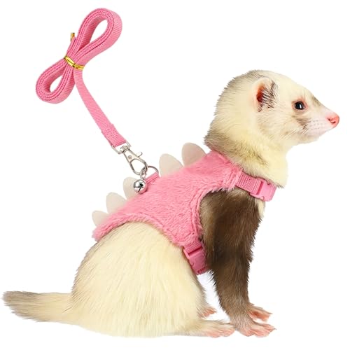 YBEATY Ferret Harness and Leash Set Small Animals Vest Harness with Safe Bell Dinosaur Shaped Leash Set for Baby Rabbit Guinea Pig Teacup Chihuahua Mouse and Other Small Pet (Pink)