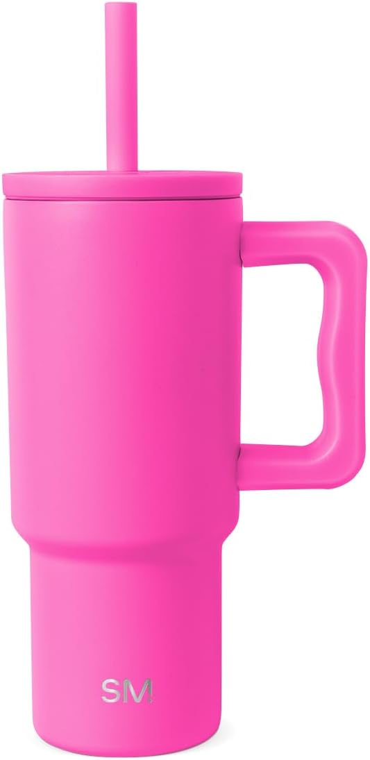 Simple Modern Kids 24 oz Tumbler with Handle and Silicone Straw Lid | Spill Proof and Leak Resistant | Reusable Stainless Steel Bottle | Gift for Kids Boys Girls | Trek Collection | Raspberry Vibes