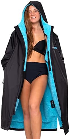 Dryrobe Advance LONG SLEEVE Change Robe - Stay Warm and Dry - Windproof Waterproof Oversized Poncho Coat - Swimming, Surfing, OCR Events (Large - Black/Pink)