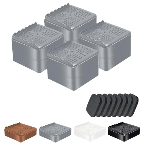 shouwuhho Furniture Risers, 4 Pack Bed Risers with Non-Slip Grip and Heavy Duty Support, 1 Inch 2 Inch 3 Inch 4 Inch Height Lift for Couch, Sofa, Table, Desk, Chair, Refrigerator - Gray, 1+1 Inch