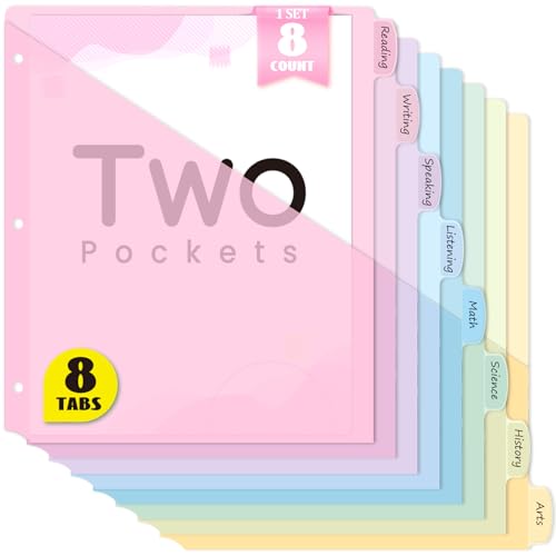 Sooez 8-Tab Binder Dividers with Two Pockets, 8 Tabs Dividers