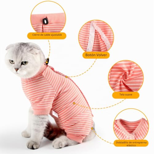 Miniatura 2 de Heywean Traje De Recuperación Para Gatos Esterilizados - Ropa Postoperatoria Con Rayas Y Manga Larga - Alternativa A Collares Y Conos