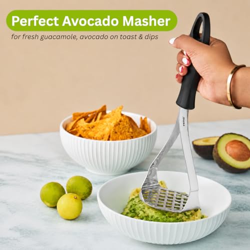 Image of Rena Potato Masher with Heavy Duty Comfortable Handle, Stainless Steel Wide Masher for Potatoes, Pav Bhaji, Baby Food Prep & Paneer Parathas, Dishwasher Safe, Rust-Resistant Daily Use Kitchen Tool