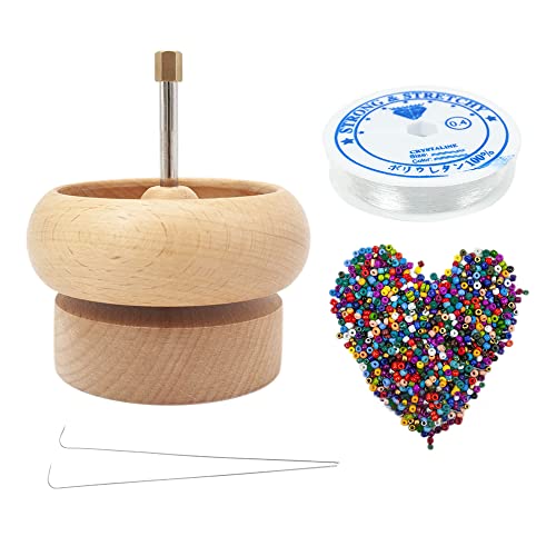 Bekasa Bead Spinner, Wooden Spin Bead Loader for DIY Seed Beads, Waist Beads, Bracelets, Spin Beading Bowl, Bead Bowl Spinner and Needles