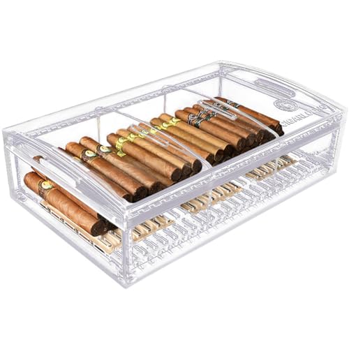 JJoias Transparent Acrylic Humidor, Large Cigar Humidor, Mesh Structure Cigar Tray, Cigar Accessories, Solid - Transparent - Airtight