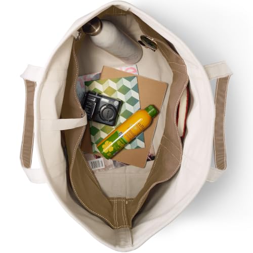 Image of Lands' End Open Top Canvas Tote Bag | 100% Cotton Canvas, Five Pockets, Key Strap, Water-Resistant Base, Stands Upright, Beach Bag, Travel Tote, Grocery Tote