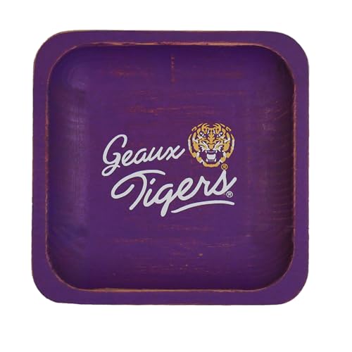Valiant Gifts LSU Tigers Spirit 6 x 6 Wood Decorative Dish for Jewelry, Keys & More - College Fan Gift & Home Decor