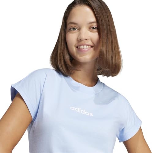 Adidas Women's Essentials LINEAR Cotton T-Shirt, Glow Blue/White, L