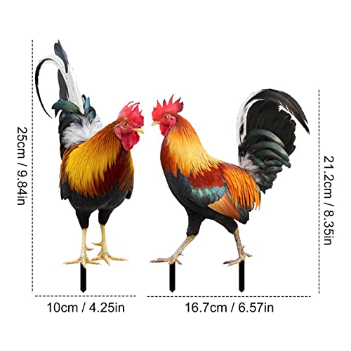 2Pcs Rooster Yard Art, Colorful Rooster Shaped Stake Lawn Ornaments Yard Decor Lawn Stakes For Yards, Gardens Spring Decor #TOP5