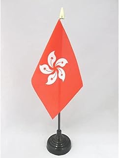 AZ FLAG - Hong Kong Table Flag 4'' x 6'' - Hong Konger Mini Desk Flag 100% Polyester 15 x 10 cm - Office Banner with 10'' Pole - Golden Spear