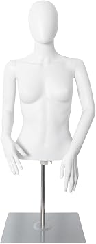 Female Mannequin Faceless Adjustable Plastic Half Body Display Mannequin Head with Metal Stand, for Retail Clothing Shops, Decoration, White