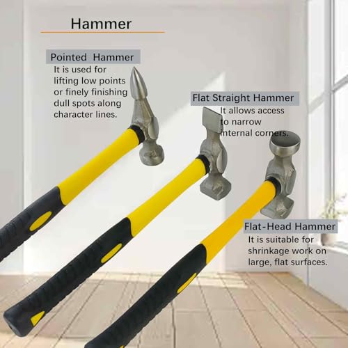 Image of 7Pcs Auto Body Repair Kit, Craft Panel Beating Hammer and Dolly Set Hammer Dent Body Fender Tool Carbon Steel Hammers and Dollies for Dent Repair and Fender Work