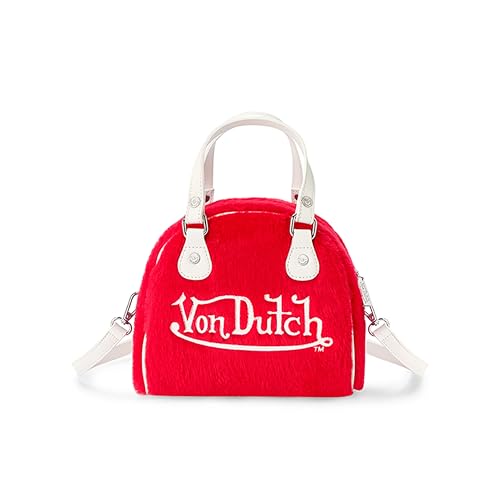 Von Dutch Mini Furry Bowling Bag | 6.8 Faux Fur Crossbody with Logo Hardware Top Handles & Branded Interior Lining