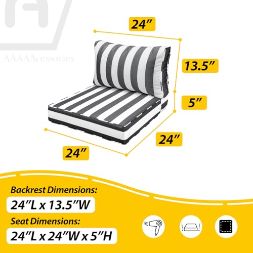 Image of AAAAAcessories Outdoor Seat Cushions for Chairs, Fade-Resistant, Waterproof Patio Furniture Replacement Cushions, 24 inch x 24 inch x 5 inch + 24 inch x 13.5 inch, Gray Cabana Stripe