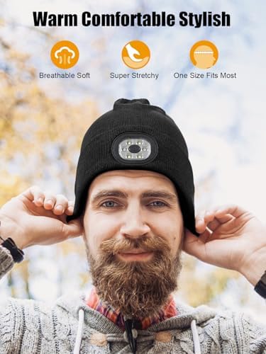 UNBON Bluetooth Beanie for Men, Bluetooth Beanie Hat with Light Headphones, Mens Birthday Gifts for Men Teen Boys Dad