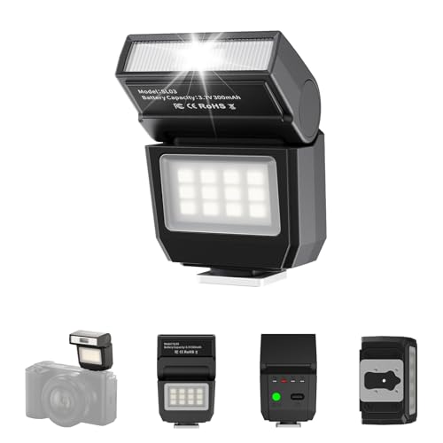 ULANZI SL03 Mini Flash avec éclairage vidéo, Speedlite GN8 6500K, Angle réglable à 90°, 4 Niveaux de Puissance, Mini Flash Manuel, Griffe Porte-Accessoire à Contact Unique pour Sony/Canon/Fuji, Noir