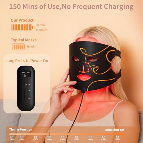 Red Light Therapy Mask for Face, Soft Silicone LED Face Mask with 4 Modes, 850nm Near Infrared and Red/Blue Light Therapy, 5000mAh Rechargeable, Adjustable Brightness & Timer for Radiant Home Skincare — view 6