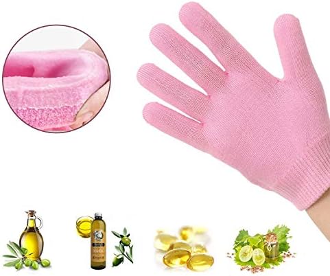 Pinkiou Moisturizing Hand Gloves Silicone Gel Inner for Hands Moisturising Softening Whitening (Pink)