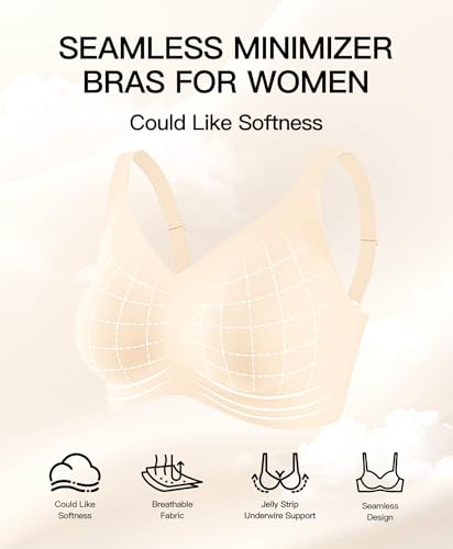 Image of Women's Minimizer Bra No Underwire Full Coverage Wireless Jelly Bra Plus Size Seamless T-Shirt Bra
