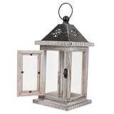 Zerodeko Rustikaler Kerzenhalter Holz Laterne Windlicht mit Metallrahmen und Glas Wetterfest für...