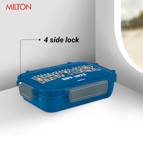 Image of MILTON Super Sherry Tiffin Lunch Box for Kids Boys & Girls with Leak-Proof Inner Container| Food Grade,BPA Free,Compact & Durable Snacks Box for Kids I Plastic Spoon & Fork, 780 ml, Blue